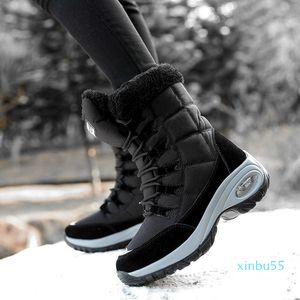 Winter Women Boots عالية الجودة حافظ على دافئة في منتصف الثلج من الدانتيل الثلجي مريحة للسيدات مكتنزة