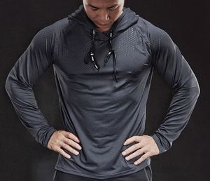 Sonbahar Kış Kalın Koşu Adam Erkekler Uzun Kollu Kapşonlu Gym T Gömlek Fitness Eğitim T-shirt Hızlı Kuru Nefes Spor