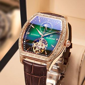 Wholesale tonneau shaped watches for sale - Group buy Wristwatches Automatic Mechanical Watch Men s Tonneau Shaped Tourbillon Beautifully Designed Leather Waterproof Clock