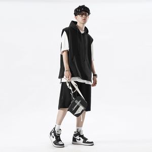 Summer Harajuku Waffle Set Men Suit Solid Hoodie and Short Workout Jogging Casual 2 Pieces Set Male Tracksuit Oversized Clothes