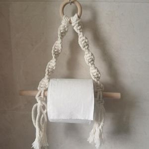 タオルラック織りコットンロープ装飾バスルームマクラメウォールハンギングラックトイレットペーパーホルダータペストリーストレージ