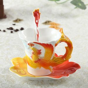 Kupalar Jincfulan Moda Emaye Porselen Ejderha Phoenix Yaratıcı Kişiselleştirilmiş Kahve Fincanı Düğün Özel Hediyeler
