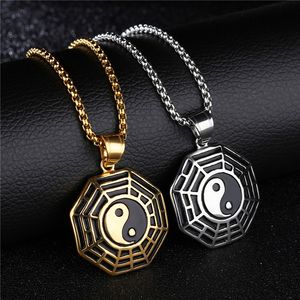 2024 Edelstahl Tai Chi Kompass Anhänger im chinesischen Stil Geschenk Silber Gold Antik Die Yin und Yang Acht Diagramme Halskette Anhänger Schmuck für Männer Frauen