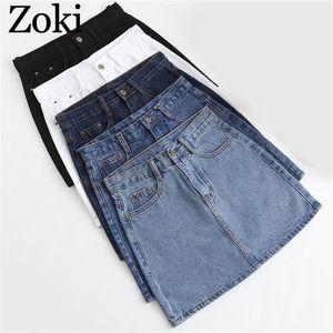 Zoki Sexy Women Denim Mini spódnica moda Summer High talia Korean Black Blue Pakiet Hip Dżinsy Harajuku plus size bawełna 220224