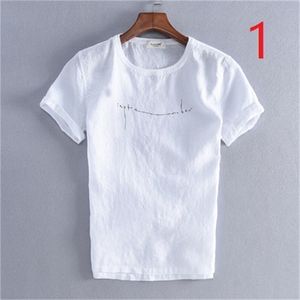 Yaz Keten Beyaz T-shirt erkek Kısa Kollu Katı Renk Gevşek Büyük Boy Rahat Gömlek Yuvarlak Boyun Nefes 210420