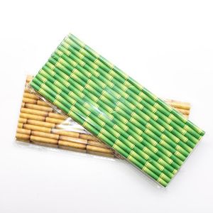 Wholesale yellow straws party resale online - Disposable Dinnerware Bamboo Pattern Party Decor Paper Drinking Straws Yellow Green Wedding Birthday Home Creatives Straw Supplies
