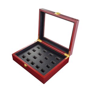 Campionato sportivo a 17 buche Grande anello pesante con display Scatola di legno Velluto nero All'interno 24 * 20 * 7 cm