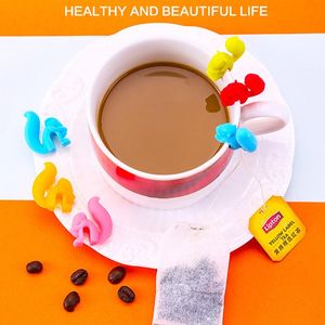 Tea Tools Cute Snail Squirrel Shape Silicone Teas Bag Holder Cup Mug Clip Candy Colors Gift KKB7261