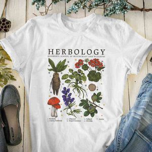 Herbology Plants Färgad tryck T shirt Vintage Botanik Mandragora Tshirt Camiseta Estetiska Kvinnor Trädgårdsskötsel Grafisk TEE Top G1228