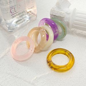 INS Fashion Transparent Acrylic Chic Korea Ring Minimalist Resin Geometric Rings For Girls Colorful Marble Pattern Jewelry