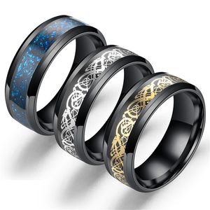 Bohemian Blue Black Dragon Rostfritt stålband Ringar för Kvinnor Smycken Mode Boho Vintage Engagement Män