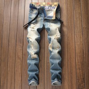 New Fashion Men's Motorcycle Jeans Hole Men's Pants Blue Small Straight Trousers More Size 28-38 40 Pantalons pour hommes