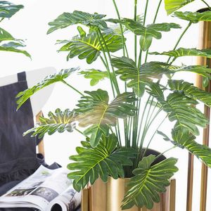 75cm 24Heads Tropical Monstera Plants Large Artificial Palm Tree Plastic Green Leaves Fake Turtle Foliage For Home Party Decor 210624