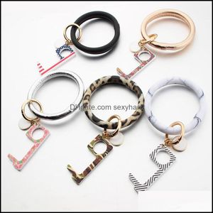 Key Rings Jewelry S1644 Pu Leather Bracelet Ring Bangle Keyring Circle Keychain Wristlet Keyrings With Acrylic Edc Door Opener Drop Delivery