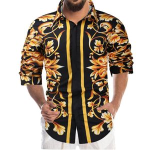 Men's Casual Shirts Printed Long Sleeve Shirt Fashion Hawaii Slim Fit Party Night Club Men 557