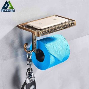Rozin Zinc Alloy Bathroom Toilet Paper Holder Mobile Phone With Shelf Towel Rack Tissue Box 210720