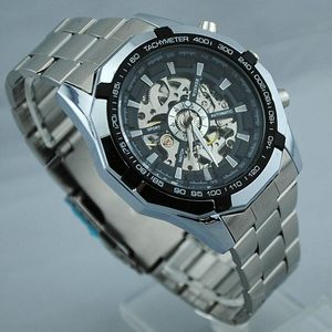 Hot 2021 Zwycięzca ze stali nierdzewnej Marka Samowłókna Automatyczne zegarki szkieletowe, Męskie Moda Zegarek 30 sztuk DHL Shipping