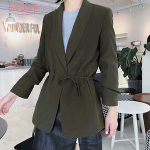 Aelegantmis Autumn Women Casual Blazers Loose Long Sleeve Sashes Jackets Female Notched Outerwear Ladies Slim Cardigan Coats 210607