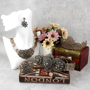 Örhängen halsband Sunspicems st Vintage Crystal Marocko Wedding Jewelry Set Retro Gold Color Earring Bangle Crown Belt Bridal Bijoux