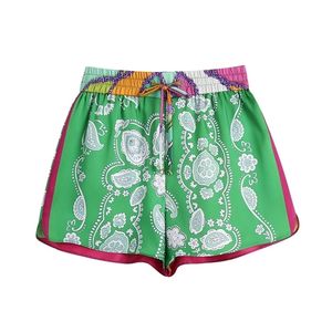 TRAF Mulheres Moda Com Capas Impressões Vintage Alta Elástica Cintura Lado Vents Cordão Feminino Calças Curtas Calças 210714