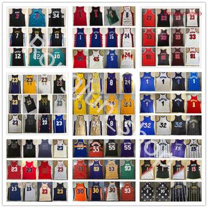 Authentische Ed West Retro Basketball Trikots Top-Qualität Real Stickerei gelb weißes Grün blau Purpur Black Red Jersey Größe S-XXL