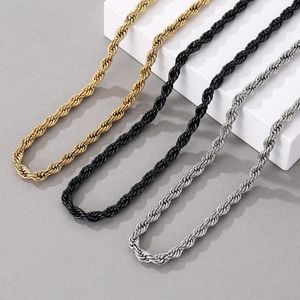 Chains Simple Rope Chain Necklace For Men Women Punk Stainless Steel Curb Link Chokers Vintage Gold Tone Solid Metal Collar