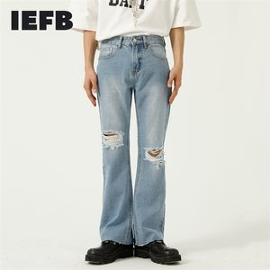 IEFB Men's Blue Jeans Summer Korean Trend Loose Flare Pants Design Hole Vintage Streetwear Denim Trousers Casual 9Y7627 211108