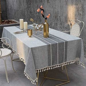 Cotton and linen tablecloth, wrinkle-free fade-proof can be used for indoor outdoor meals tassel table cover 211103