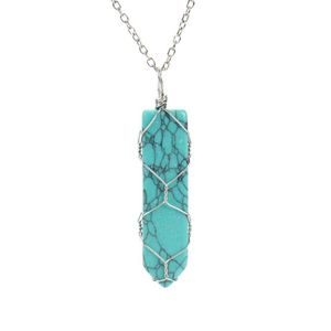 Pendant Necklaces Hand-woven Copper Wire Wrap Natural Crystal Mineral Stone Reiki Healing Sword Shape Quartz Necklace Jewelry