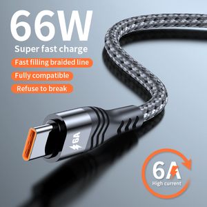 USB Type C Phone Cables 6A 66W SCP For Huawei Mate 40 Pro 5A Fast Charging Charger Data Cord Xiaomi Samsung OPPO 1 2 3M