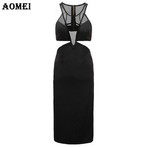 Kobiety Czarny Bodycon Wytnij Sukienka Patchwork Sexy Clubwear Kobieta Kolana Długość Robe Suknia Odzież Vestido Party Dree Jupe Odzież 210416