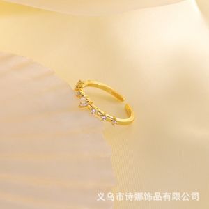 Real Gold 14k Opening Peach Heart Inlaid Diamond Exquisite Ring YJ25716