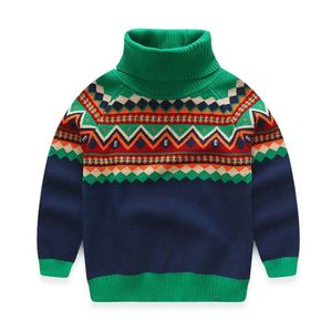 Freddo inverno caldo 3-12 anni adolescente regalo di Natale ispessimento collo alto lavorato a maglia per bambini maglione a collo alto per ragazzo 210414