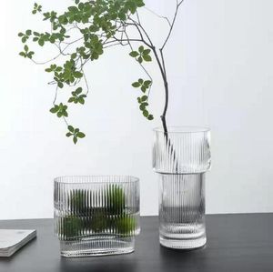 Vertical pattern torch Transparent Glass Vases ornament soft flowers arrangement drunken wood flower vase