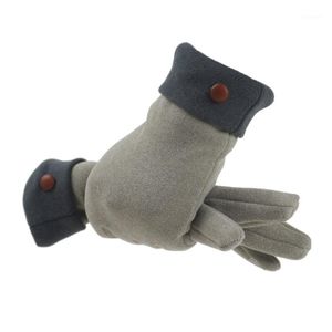 Five Fingers Gloves Fashion Women's Button Decoration Winter Non-slip Cuffs Soft Lining 9.4