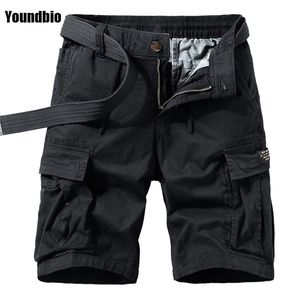 Verão homens shorts de exército de alta qualidade multi-bolso puro algodão carga bolso moda casual caminhadas soltas 210806