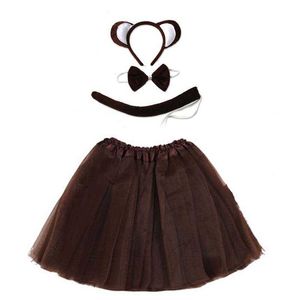 Halloween Cosplay Menino Menina Brown Macaco Fato de Animal Headbanda Tutu Saia Cauda Set Kids Children Christmas Festa de Aniversário Presente Q0910