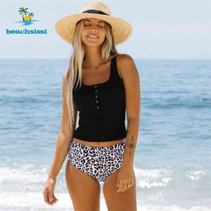 Beachsissi kadın Bikini Setleri Mayolar Leopar Bikini Yüksek Bel Mayo Tankini Biquinis Yüzme Suit Beachwear 210712