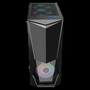 GAMEKM ATX-Tower-Computer-Gaming-Gehäuse, breit, speziell geformte Wasserkühlung, Desktop-Unterstützung, M-ATX/ITX-Motherboard für PC – Schwarz