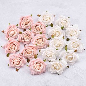 30st 8cm artificiell vit ros av silke blomma huvuden för bröllop dekoration DIY krans presentförpackning scrapbooking hantverk falska blommor