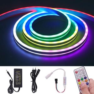 Strips DC5V WS2812B Smart RGB LED Neon Light With Remote 60Leds Pixel Individual Addressable Strip Flexible Silica Gel Rope