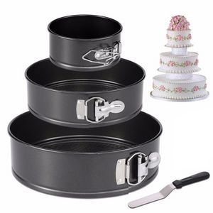 Springform Pan Set of 3 Non-stick Cheesecake Pan, Includes 4" 7" 9" Round Cake Pan, 6" Icing Spatula and Icing Smoother