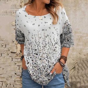 Estate Casual Tee Manica Corta Donna T-Shirt Fiore Stampa Top Plus Size Top Pullover Donna Girocollo Allentato T-Shirt X0628