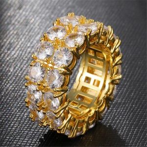 Nuovo stile Hip Hop Anello a fascia Micro Pave CZ Anello da tennis in pietra Uomo Donna Fascino Gioielli di lusso Cristallo Zircone Diamante Oro Argento placcato Anelli di nozze