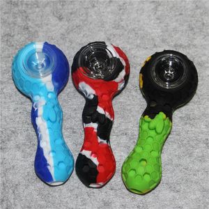 Unzerbrechliche, flexible Silikon-Handpfeife für Rauchtabak mit abnehmbarer Glasschale, tragbare Silikon-Bong für trockene Kräuter, Silikon-Dab-Rigs