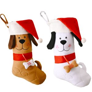 Christmas Stocking Embroidered Dog with Santa Hat Pattern Xmas Tree Hanging Pendant Ornament Gift Bag XBJK2109