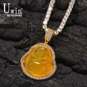 Uwin Blue Buddha Pendant With Baguette AAA Cubic Zircon Hiphop Necklace Tennis Chain Hip Hop Punk Jewelry X0707