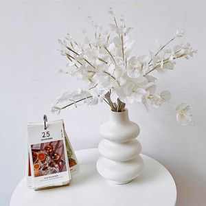 CuteLife Nordische weiße geometrische Keramik-Blumenvase, Dekoration, Heimbüro, Wohnzimmer, Pflanzenvase, Hochzeitsarrangement, Tischvase 210623