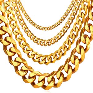 U7 Miami Cuban Chain in StainlBlack Gold Color Necklace for Men and Women Width 3-12mm Length 14 Inch-30 Inch N001 X0509