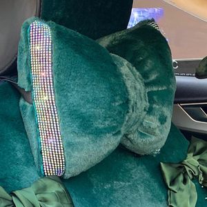 Seat Cushions Plush Drilling Car Lumbar Cushion Bowknot Auto Head Support Headrest Pillow Soft Pad